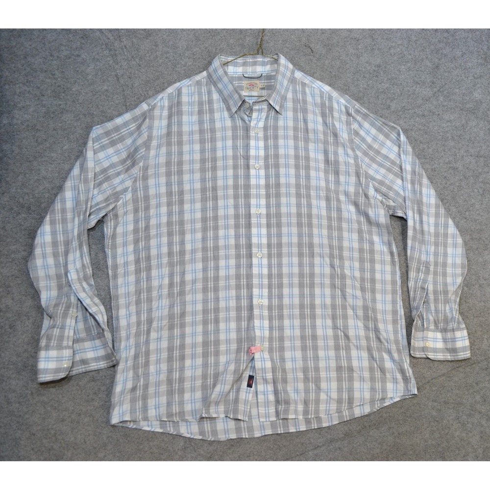 Faherty Shirt Mens XL Gray Blue Plaid Stretch Button Up‎ Long Sleeve Casual
